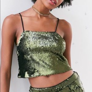 Urban Outfitters Green Sequin Cami Crop Top